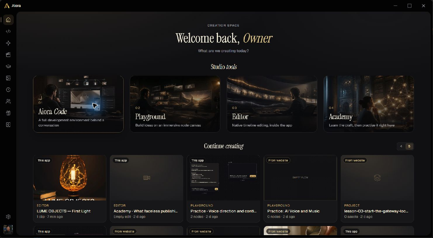 Aiora Windows app: Creation space